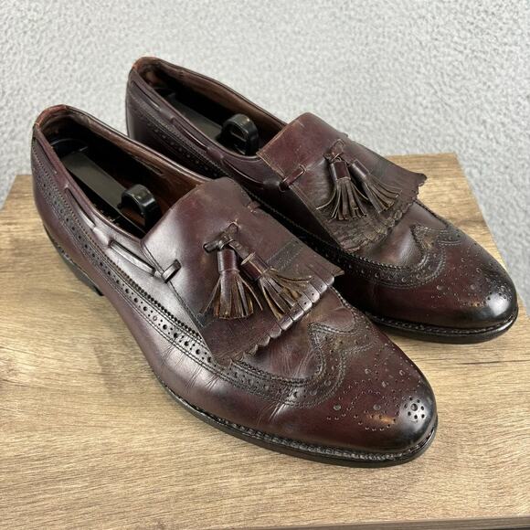 Allen Edmonds Mens 11 Arlington Burgundy Wing-tipped Kiltie Tasseled Shoe Loafer - Picture 2 of 13